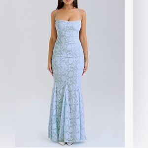 NEW FOR LOVE BELL Elegant Sky Blue Lace Maxi Dress